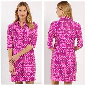 Jude Connally Susanna Shirt Dress Garden Gate Raspberry Geometric Womens Medium